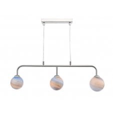 Chrome 3 Light Pendant Bar With GL7L Large Planet Art Glass Globe Shade