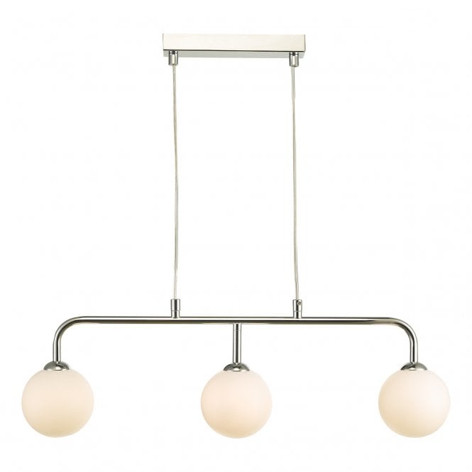 Feya Chrome 3 Light Pendant Bar with Opal Glass Globe Shades