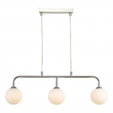 Chrome 3 Light Pendant Bar With GL2 Opal Glass Globe Shade