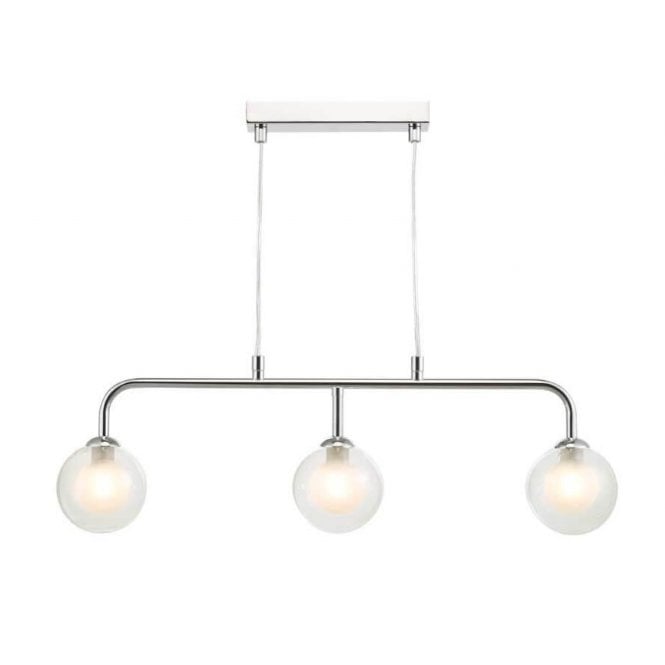 Feya Chrome 3 Light Pendant Bar with Opal Inner and Clear Glass Globe Shades