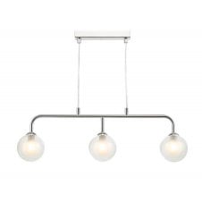 Chrome 3 Light Pendant Bar With GL4 Opal Inner And Clear Glass Globe Shade