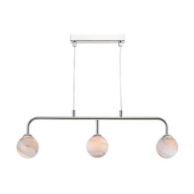 Feya Chrome 3 Light Pendant Bar with Planet Glass Globe Shades (8cm)