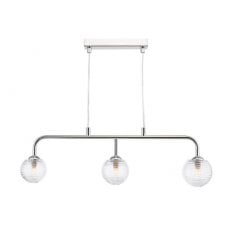 Chrome 3 Light Pendant Bar With GL8 Ribbed Glass Globe Shade