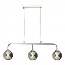 Chrome 3 Light Pendant Bar With GL1 Smoked Glass Globe Shade