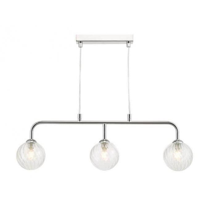 Feya Chrome 3 Light Pendant Bar with Twisted Glass Globe Shades