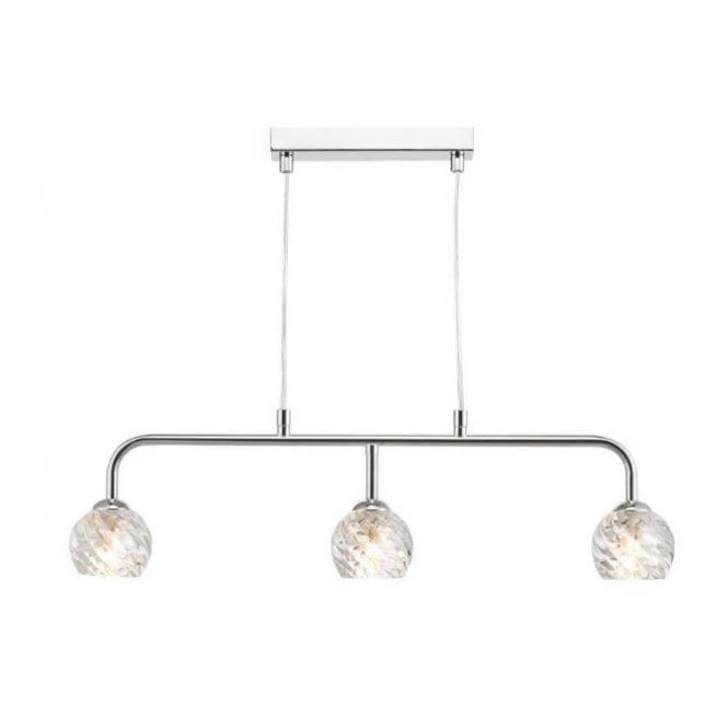 Feya Chrome 3 Light Pendant Bar with Twisted Open Glass Shades