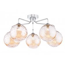 Chrome 5 Light Semi Flush Ceiling Fixture With GL11 Champagne Dimpled Glass Shade