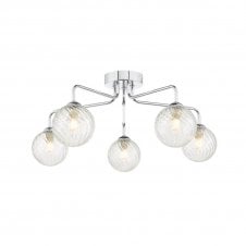 FEYA Chrome 5 Light Semi Flush Ceiling Fixture with GL3 Twisted Glass Globe Shade