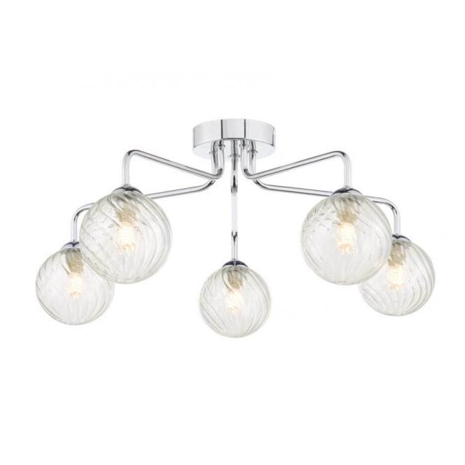 FEYA Chrome 5 Light Semi Flush Ceiling Fixture with GL3 Twisted Glass Globe Shade