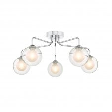 FEYA Chrome 5 Light Semi Flush Ceiling Fixture with GL4 Opal Inner and Clear Glass Globe Shade