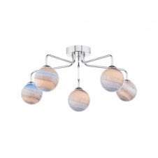 FEYA Chrome 5 Light Semi Flush Ceiling Fixture with GL7 Planet Glass Globe Shade