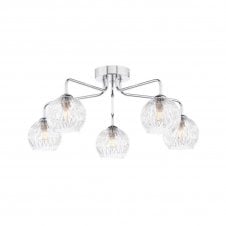 FEYA Chrome 5 Light Semi Flush Ceiling Fixture with GL9 Inner Wire Glass Globe Shade