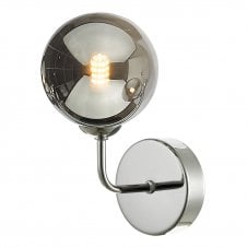 Chrome Wall Light With GL1 Smoked Glass Globe Shade