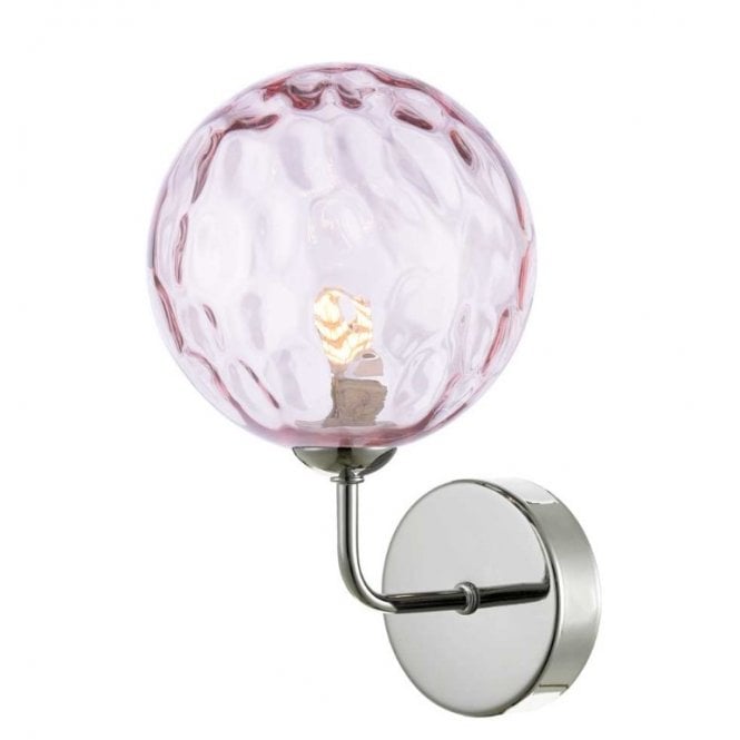 FEYA Chrome Wall Light with GL13 Pink Dimpled Glass Shade