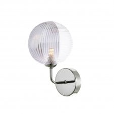 FEYA Chrome Wall Light with GL19 Smoked & Clear Ribbed Glass Shade