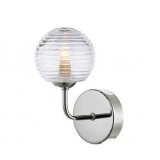Chrome Wall Light With GL8 Ribbed Glass Globe Shade