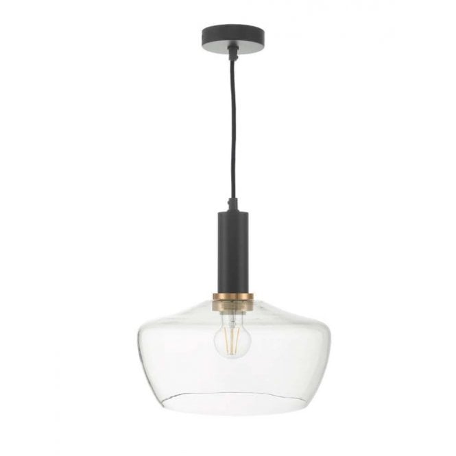 Fidella Ceiling Pendant in Matt Black & Bronze with Clear Glass Shade