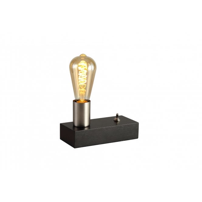 FIKE Black Block Wood Table Lamp with Satin Nickel Lampholder and Toggle Switch