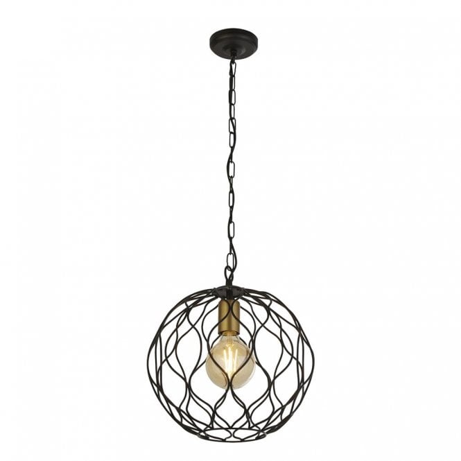 FINESSE 1 Light Round Ceiling Pendant With Wavey Bar Detail Black With Gold Lampholder