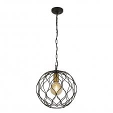 FINESSE 1 Light Round Ceiling Pendant With Wavey Bar Detail Black With Gold Lampholder