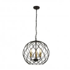 FINESSE 3 Light Round Ceiling Pendant With Wavey Bar Detail Black With Gold Lampholders
