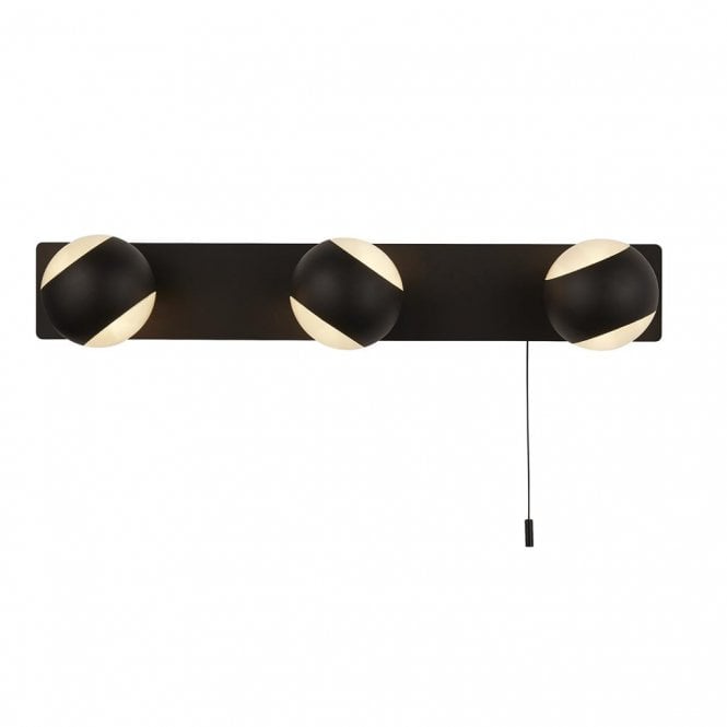 FLARE Black 3 Light Bathroom Wall Light & Pull Cord IP44