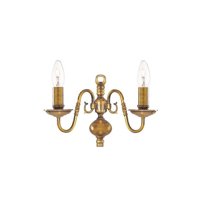 FLEMISH traditional antique brass twin wall light