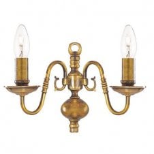 FLEMISH traditional antique brass twin wall light
