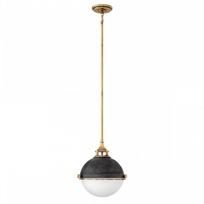 FLETCHER 2 Light Ceiling Pendant in Aged Zinc and Brass