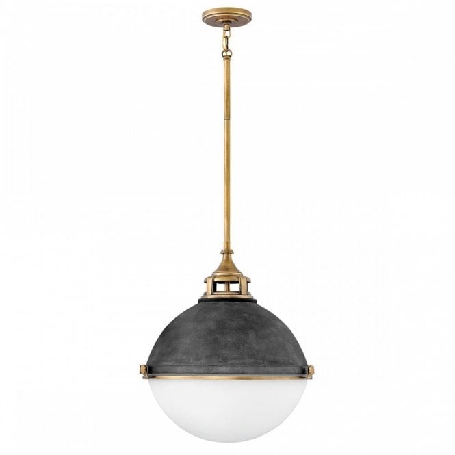 FLETCHER 3 Light Ceiling Pendant Light Globe | Aged Zinc | Heritage Brass | Opal Glass