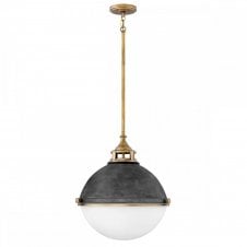 FLETCHER 3 Light Ceiling Pendant Light Globe | Aged Zinc | Heritage Brass | Opal Glass