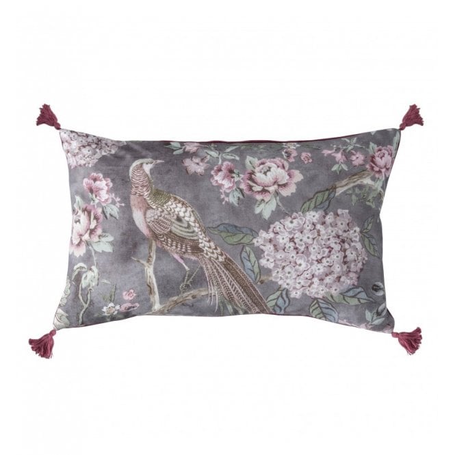 Floral Partridge Tassel Cushion Blush Watercolour Style with Corner Tassels