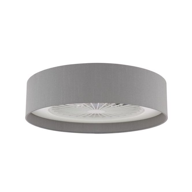 Flush LED Ceiling Light Fan with Grey Faux Silk Shade