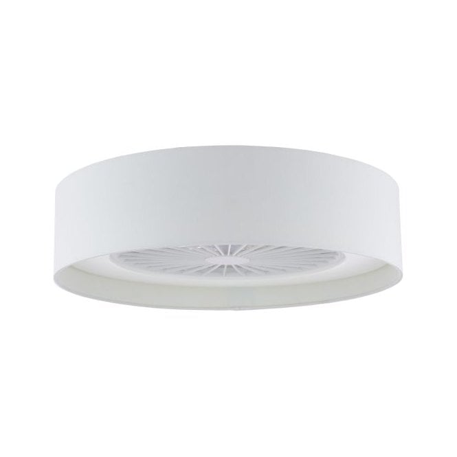Flush LED Ceiling Light Fan with White Faux Silk Shade