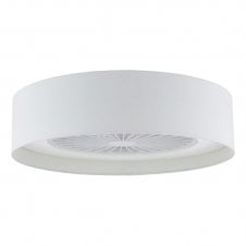 Flush LED Ceiling Light Fan with White Faux Silk Shade