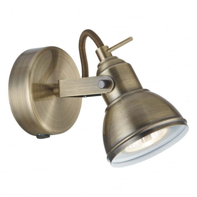 FOCUS single industrial wall spotlight in antique brass