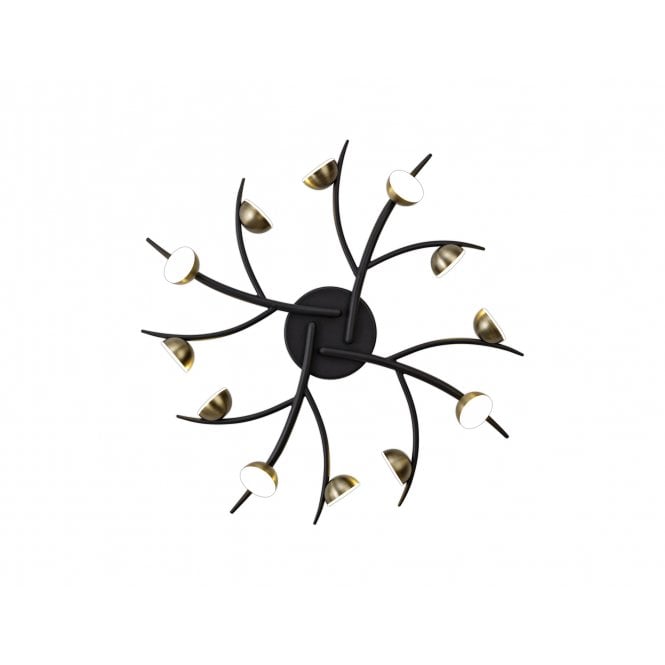 FOREST 12 Light 3W LED Semi-Flush Ceiling Fitting 3000K 1980lm Black/Antique Brass with 3 year warranty