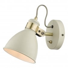 FREDERICK Industrial Wall Spotlight in Cream with Antique Brass Accents