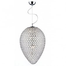 Large egg shape ceiling pendant in chrome & crystal
