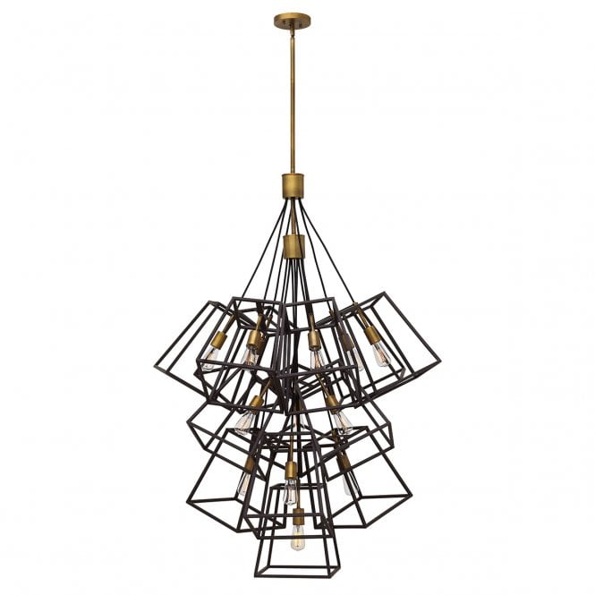 FULTON 13 light tapered cage multi pendant chandelier in two tone bronze