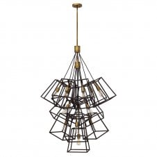 FULTON 13 light tapered cage multi pendant chandelier in two tone bronze