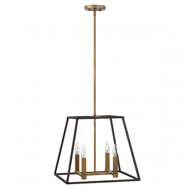 FULTON 4 light pendant chandelier in bronze with tapered cage design