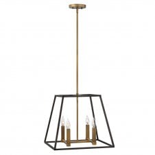 FULTON 4 light pendant chandelier in bronze with tapered cage design