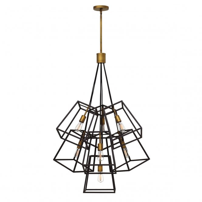 FULTON 7 light tapered cage multi pendant chandelier in two tone bronze