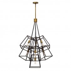 FULTON 7 light tapered cage multi pendant chandelier in two tone bronze