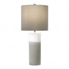 FULWELL matte grey and glossy white ceramic table lamp with shade