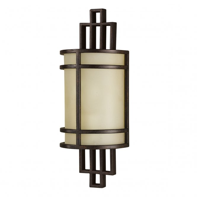 FUSION Arts and Crafts style wall light in Grecian bronze with amber glass