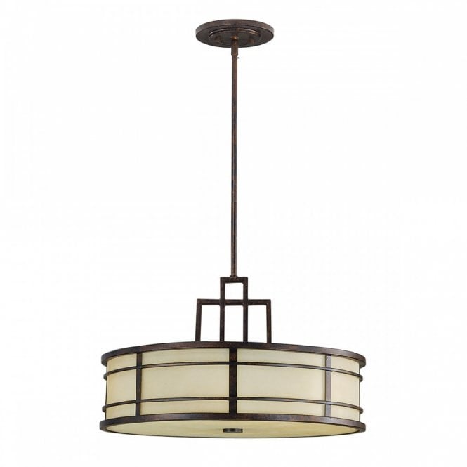 FUSION ceiling pendant in Grecian bronze with amber glass