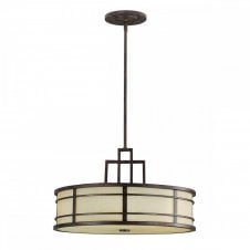 FUSION ceiling pendant in Grecian bronze with amber glass