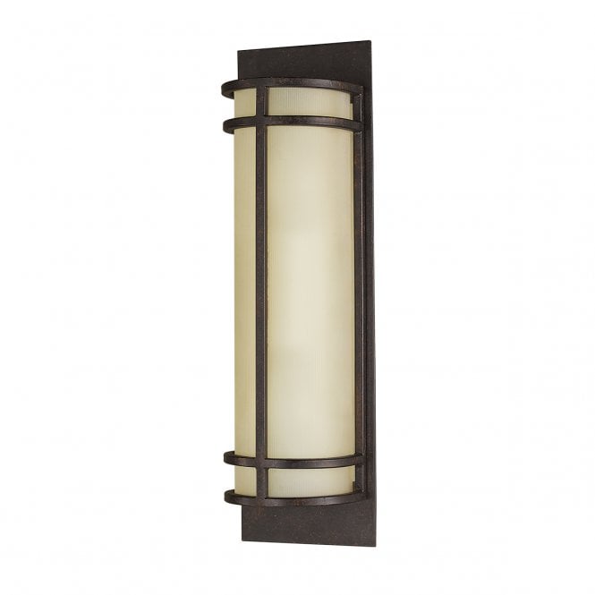 FUSION tall wall light in Grecian bronze with amber glass diffuser